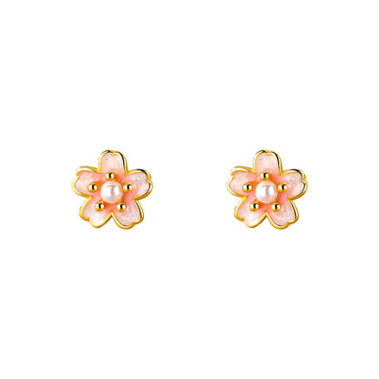 Silver Studded Cherry Blossom Earrings Minimalist-Jewearrings