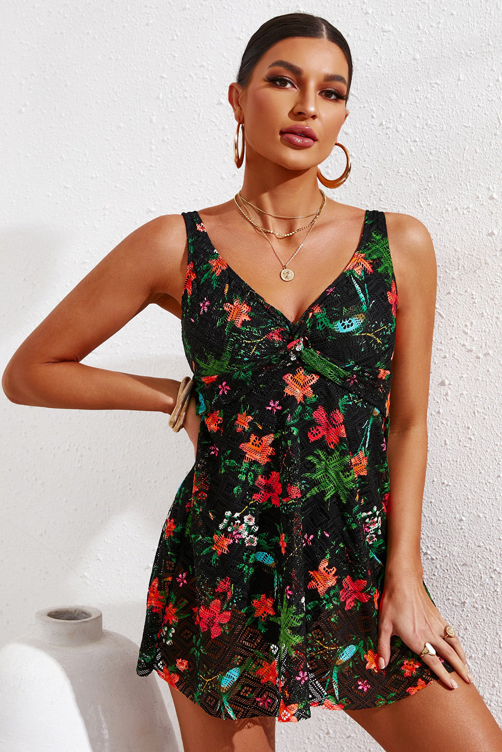 Full Size Twist Front Sleeveless Swim Dress-Jewearrings