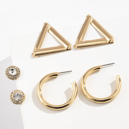 Mix And Match Simple Geometric C-shaped Half Hoop Earrings Set-Jewearrings