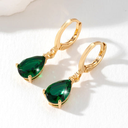 Drop Ear Clip Copper Inlaid Green Zircon Fashion High-grade Earrings For Women-Jewearrings