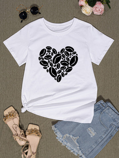 Heart Round Neck Short Sleeve T-Shirt-Jewearrings