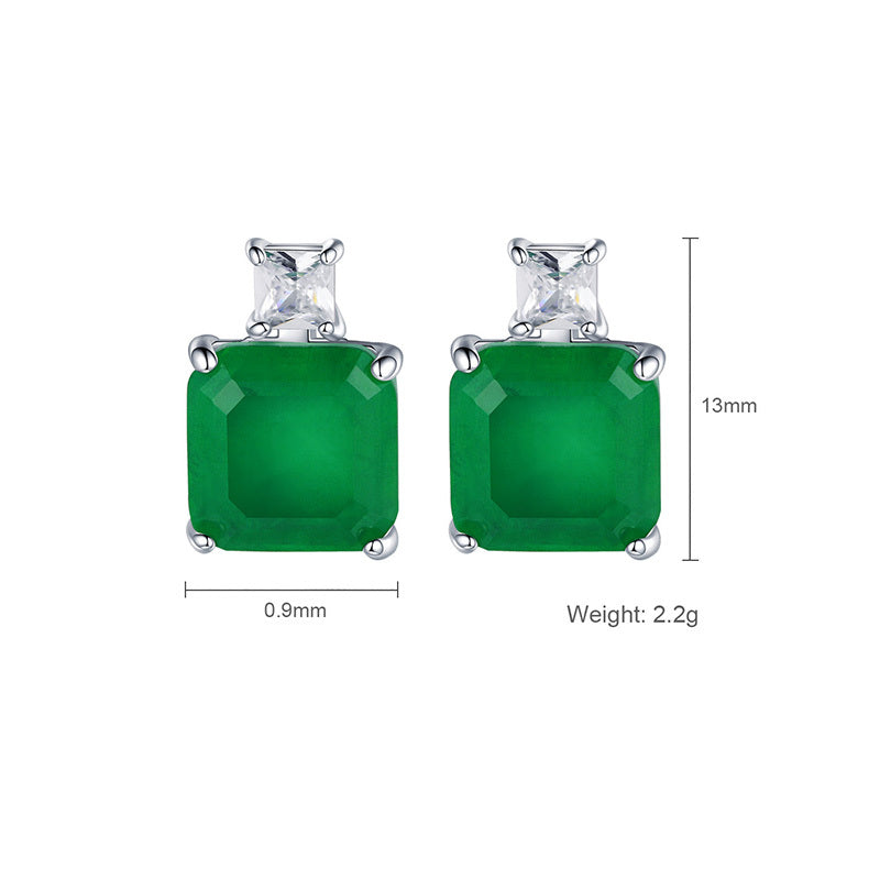 Ectangular Emerald Emerald Earrings With High-end Temperament-Jewearrings