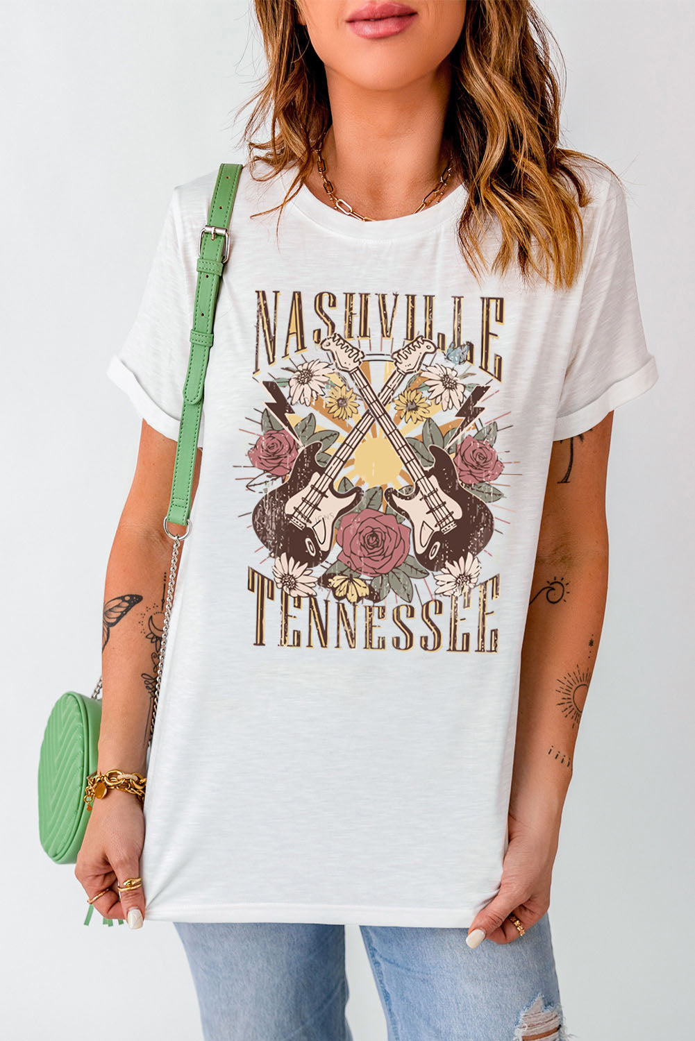 NASHVILLE TENNESSEE Cuffed Tee Shirt-Jewearrings