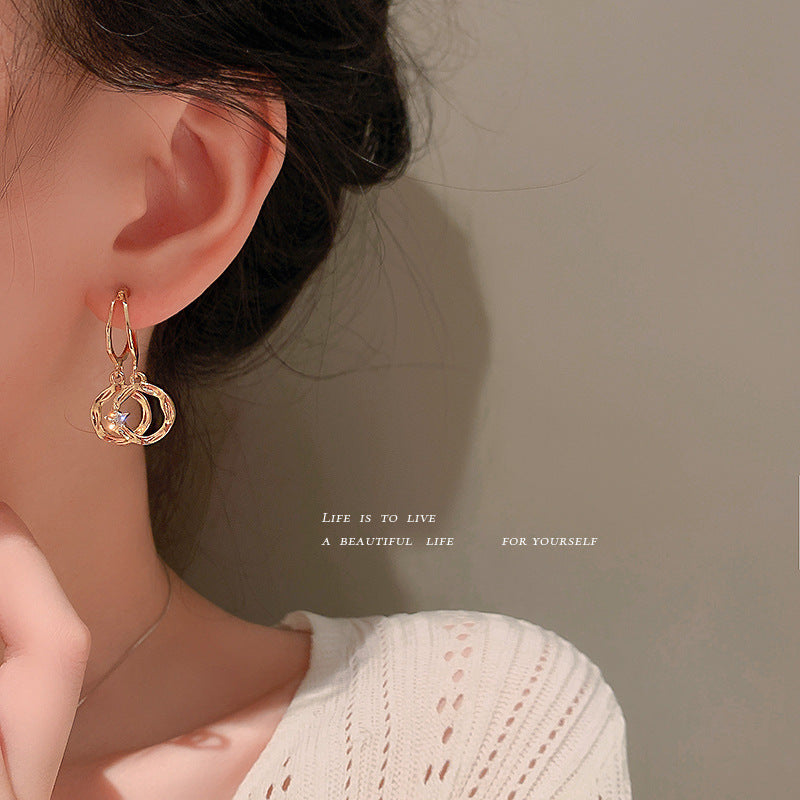 925 Silver Needle Diamond Five-pointed Star Circle Earrings Korea-Jewearrings