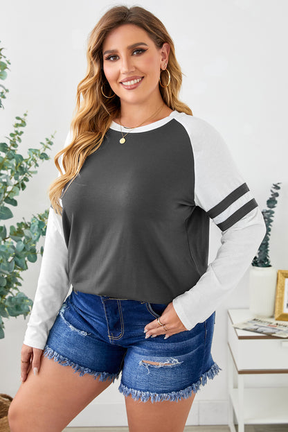 Plus Size Striped Raglan Sleeve T-Shirt-Jewearrings