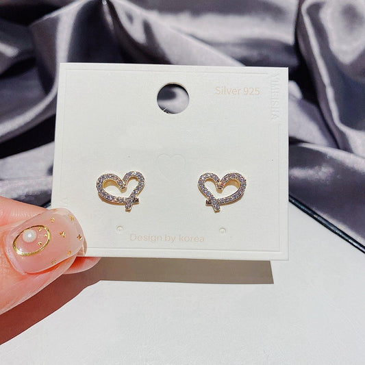 S925 Silver Needle Micro Set Zircon Heart Stud Earrings-Jewearrings