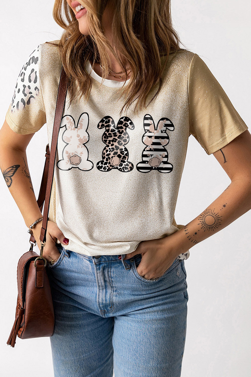 Easter Leopard Rabbit Graphic T-Shirt-Jewearrings