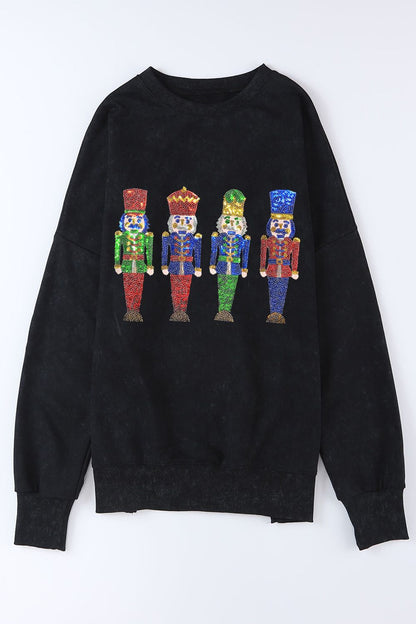 Sequin Nutcracker Long Sleeve Slit Sweatshirt-Jewearrings