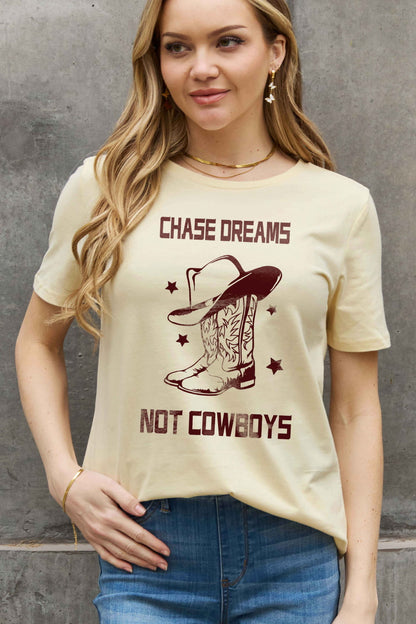 Simply Love Simply Love Full Size CHASE DREAMS NOT COWBOYS Graphic Cotton Tee-Jewearrings