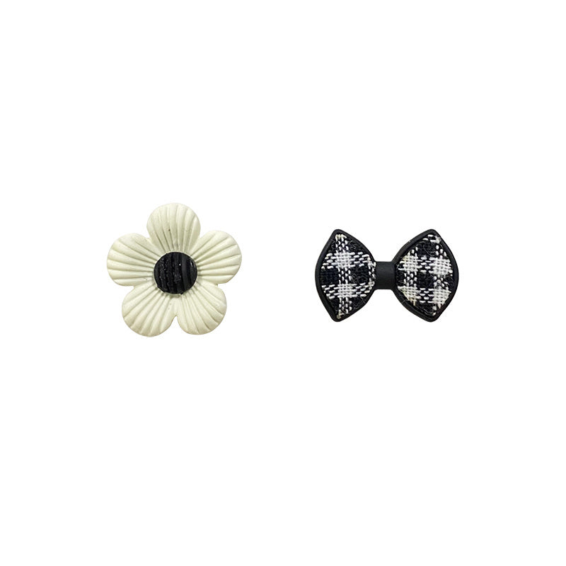 Women's French Vintage Floral Checkerboard Bow Earrings-Jewearrings