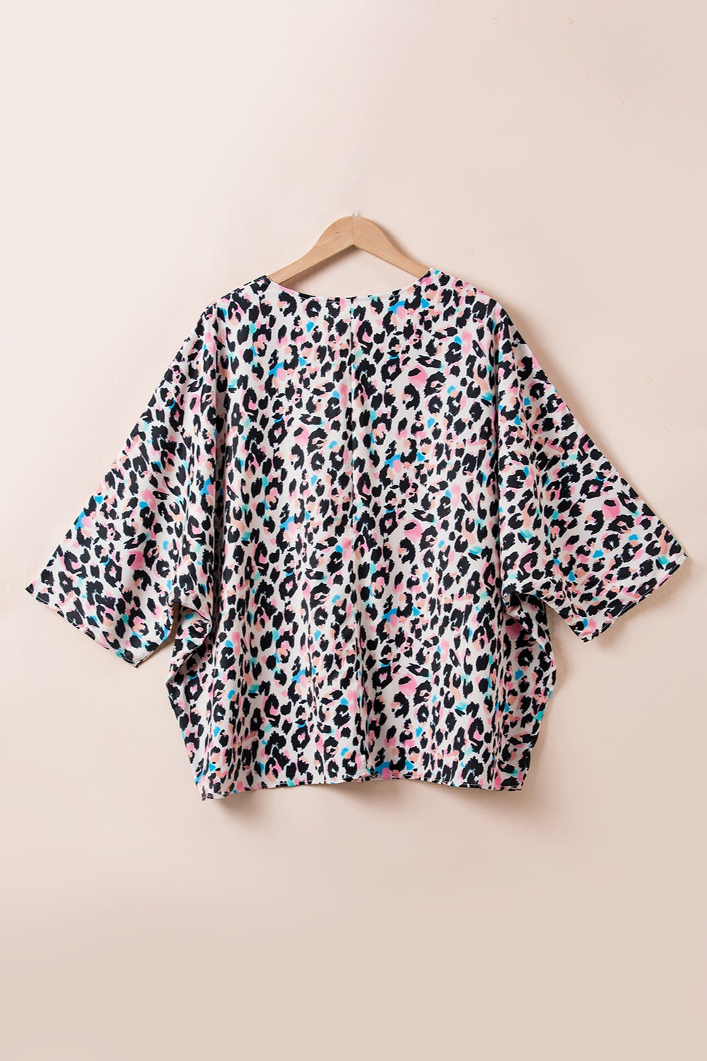 Plus Size Leopard V-Neck Three-Quarter Sleeve Blouse-Jewearrings