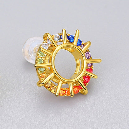 S925 Sterling Silver Rainbow Stud Earrings Full Of Colorful Zircon Sun Earrings-Jewearrings