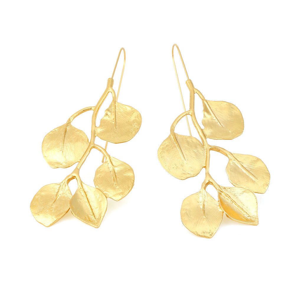 Vintage Temperament Long Gold Leaf Earrings-Jewearrings