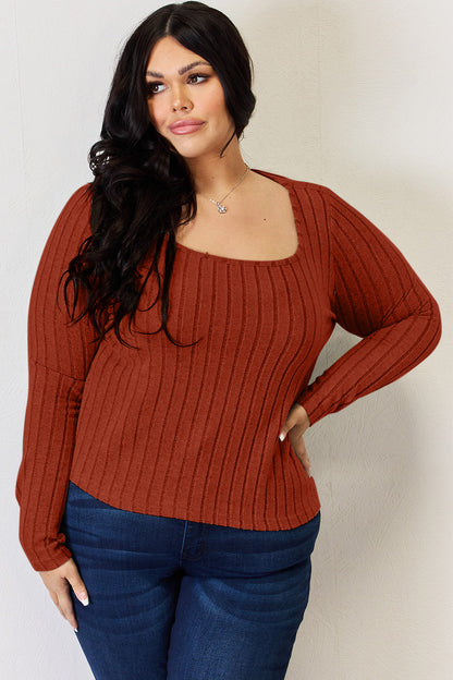 Basic Bae Full Size Ribbed Long Sleeve T-Shirt-Jewearrings