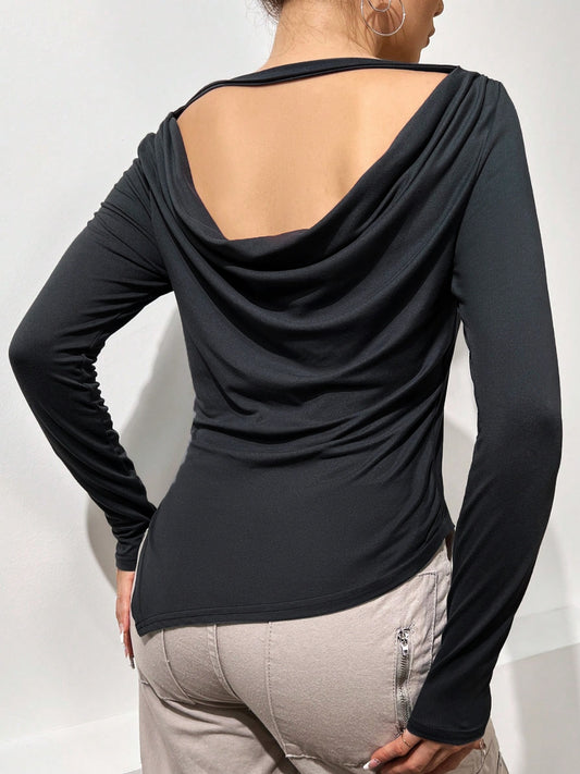 Cutout Long Sleeve T-Shirt-Jewearrings