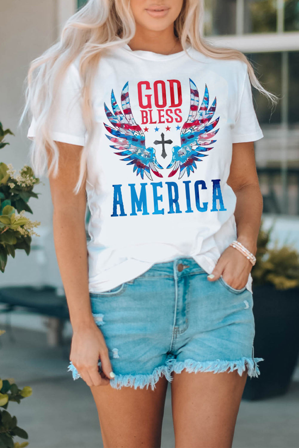 GOD BLESS AMERICA Cuffed Tee Shirt-Jewearrings