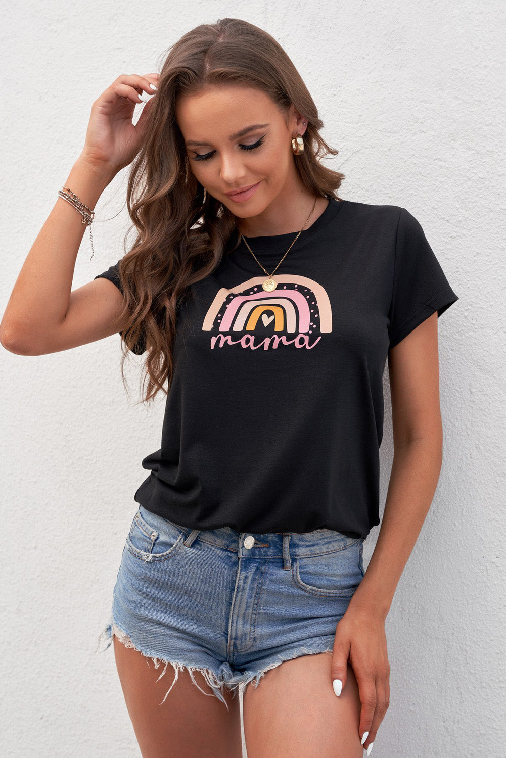 Women Graphic Round Neck Tee Shirt-Jewearrings