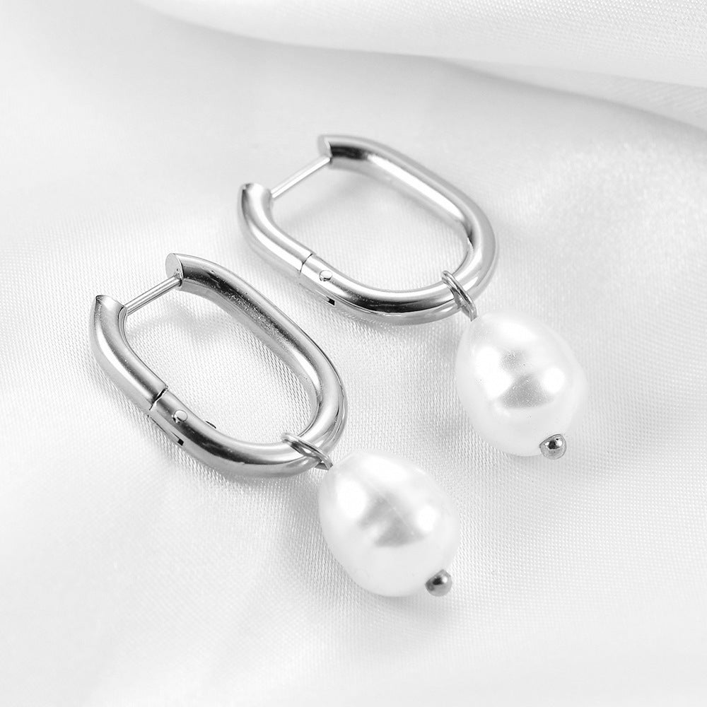 Women's Fashion Imitation Pearl U-shaped Hollow Stud Earrings-Jewearrings