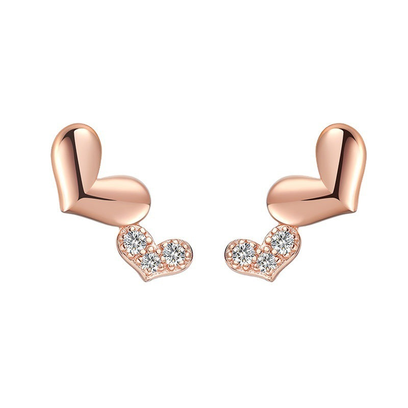 Temperament Heart-shaped Zircon Earrings Rose Gold Double Heart Earrings-Jewearrings