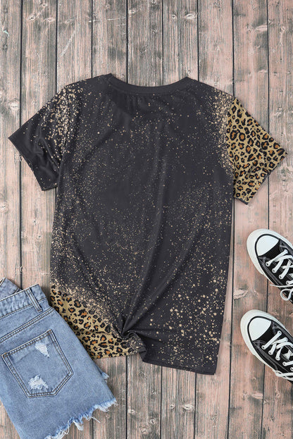 Slogan Graphic Leopard Tee Shirt-Jewearrings