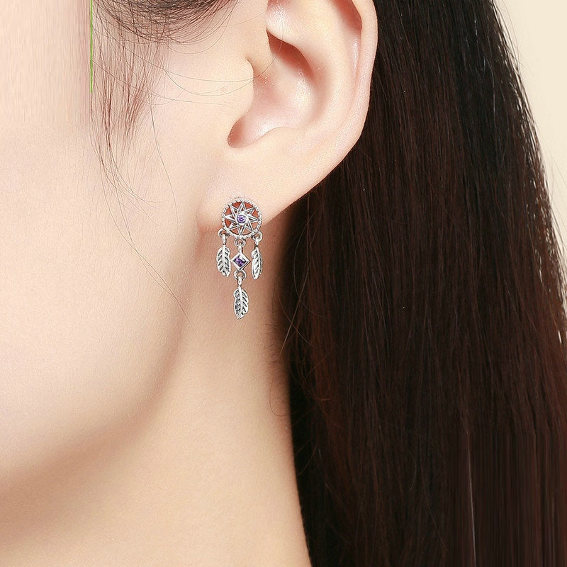 Sterling Silver Ear Studs Anti-allergy Trendy Earrings Dreamcatcher-Jewearrings