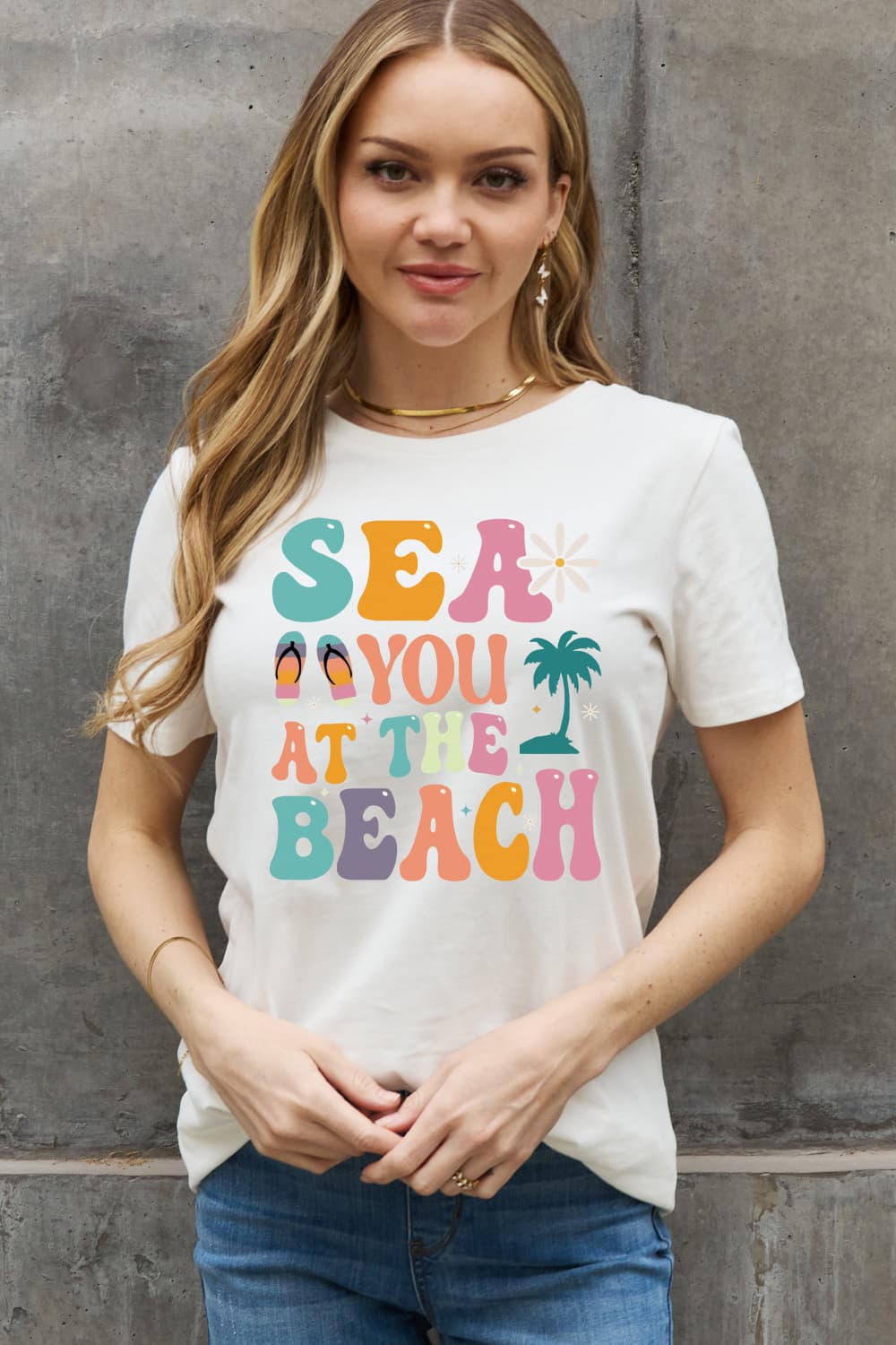 Simply Love Full Size SEA YOU AT THE BEACH Graphic Cotton Tee-Jewearrings