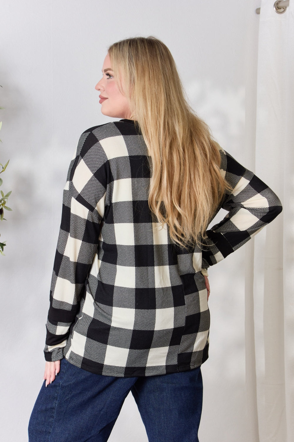 Celeste Full Size Plaid Round Neck Long Sleeve T-Shirt-Jewearrings