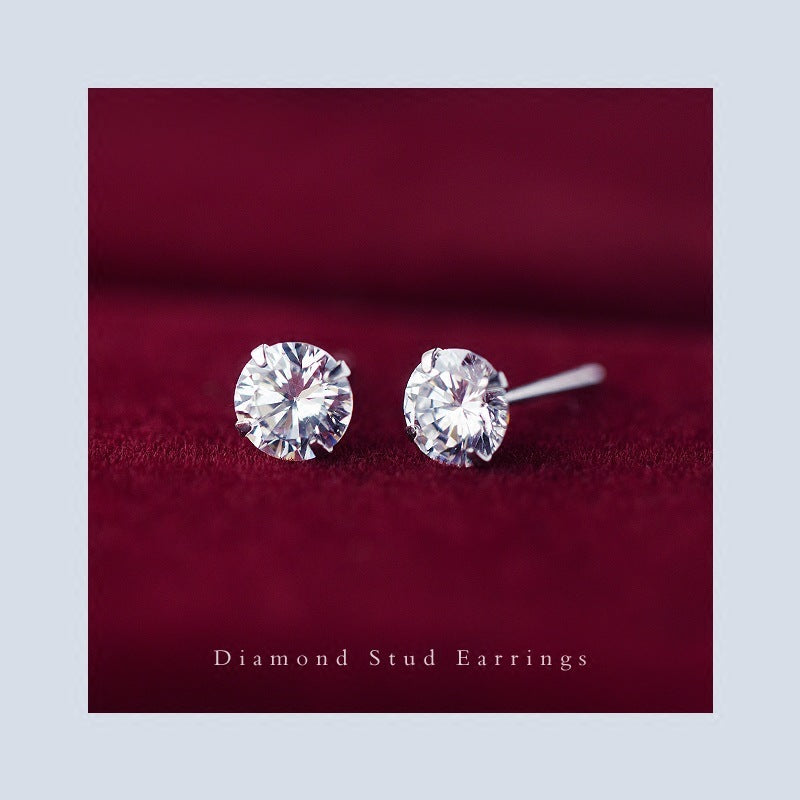 S925 White Stud Earrings With Diamonds Fashionable And Simple-Jewearrings