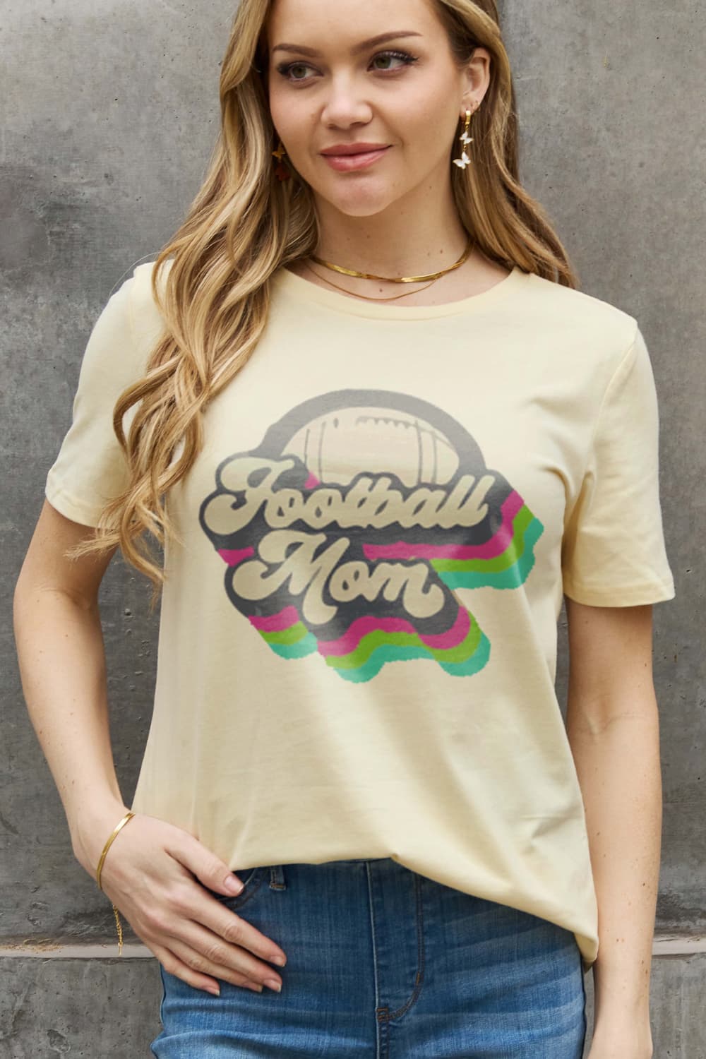 Simply Love Full Size FOOTBALL MOM Graphic Cotton Tee-Jewearrings