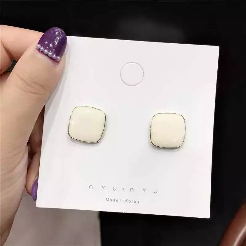 925 Silver Needle Square Simple Color Stud Earrings For Women-Jewearrings