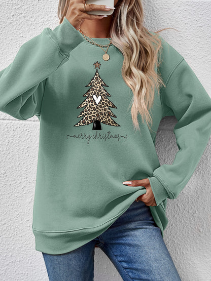 Christmas Tree Graphic Long Sleeve Sweatshirt-Jewearrings