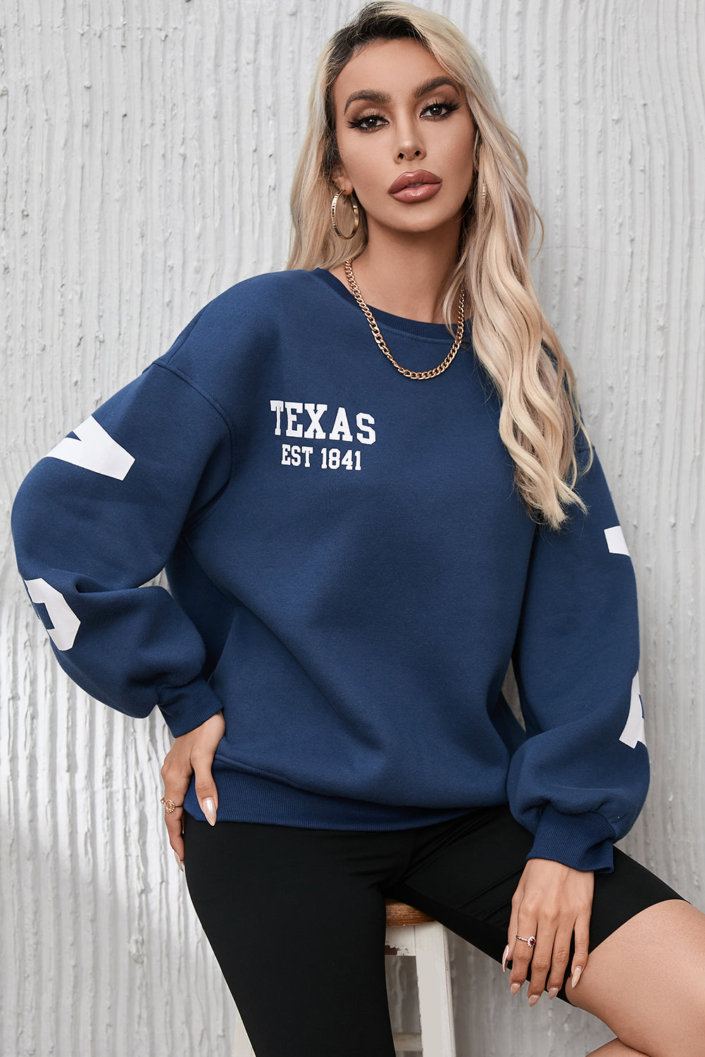 Letter Graphic Round Neck Dropped Shoulder Sweatshirt-Jewearrings