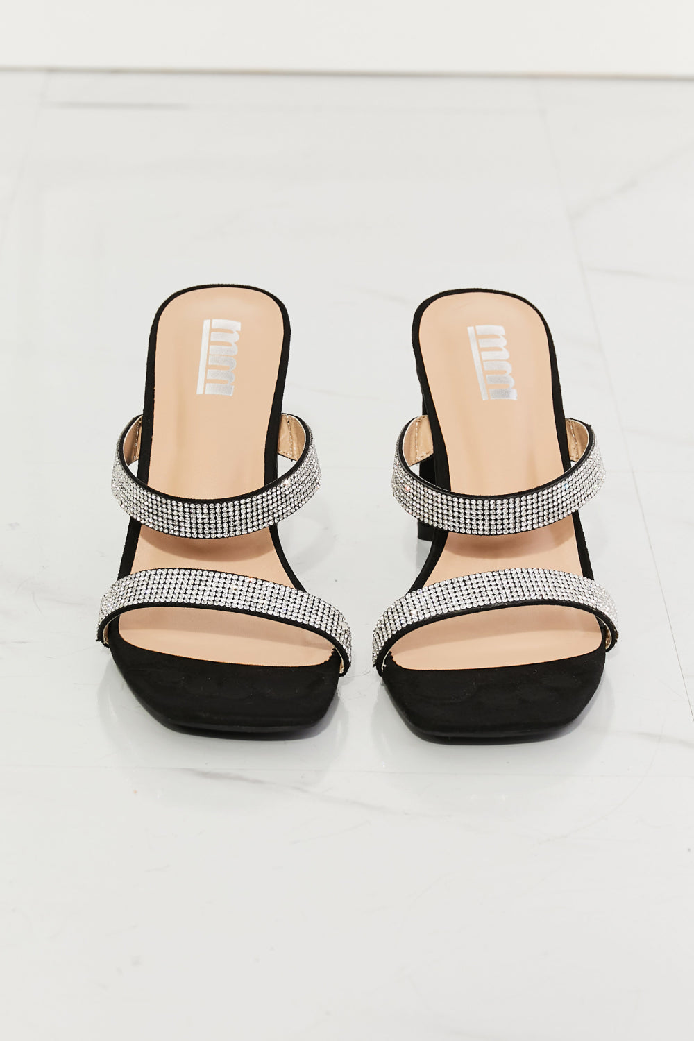 MMShoes Leave A Little Sparkle Rhinestone Block Heel Sandal in Black-Jewearrings