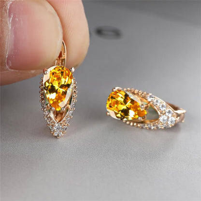 Drop Shaped Emerald Zircon Wedding Earrings-Jewearrings