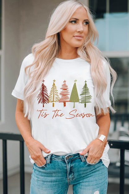 Christmas Tree Graphic Round Neck Short Sleeve T-Shirt-Jewearrings