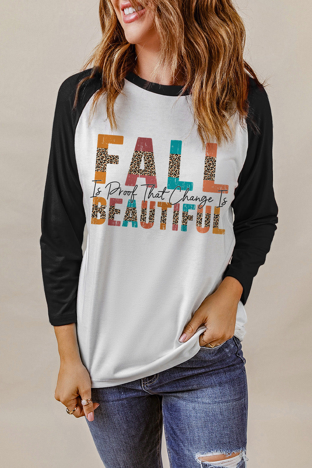 Round Neck Long Sleeve FALL IS PROOF THAT CHANGE IS BEAUTIFUL Graphic Tee-Jewearrings