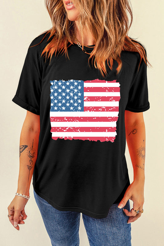 US Flag Round Neck Short Sleeve T-Shirt-Jewearrings