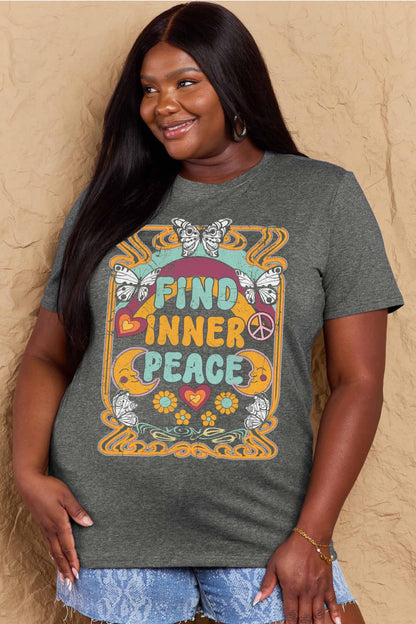 Simply Love Full Size FIND INNER PEACE Graphic Cotton T-Shirt-Jewearrings