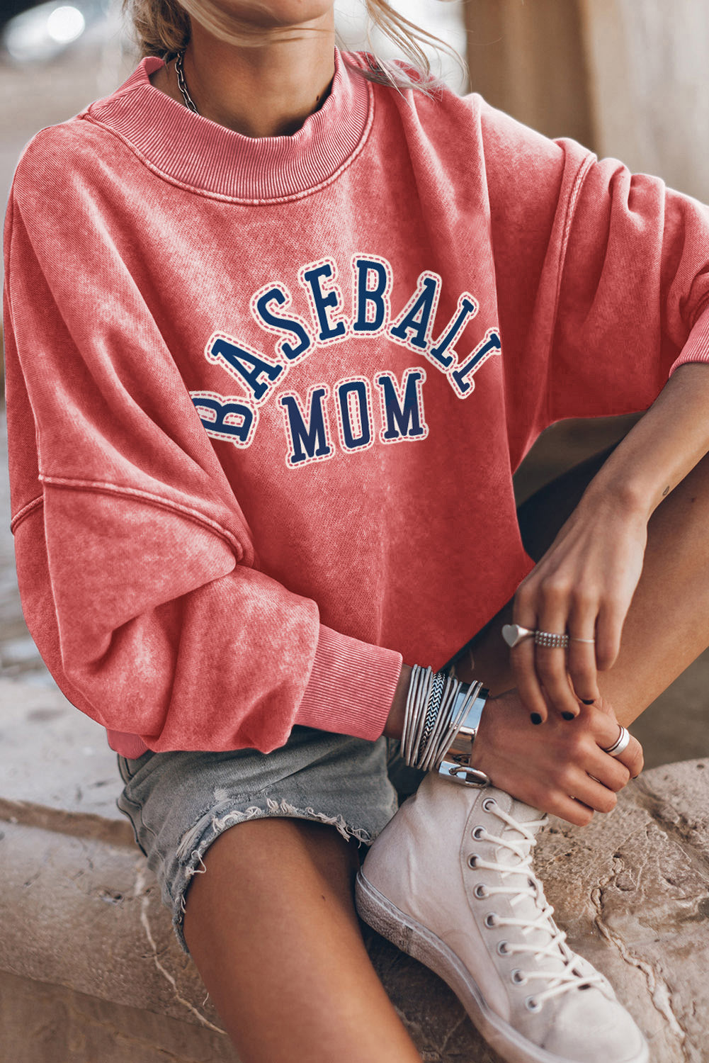 BASEBALL MOM Graphic Drop Shoulder Sweatshirt-Jewearrings