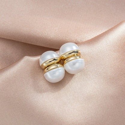 Micro Inlaid White Pearl Magnet Ear Bone Clip Earrings-Jewearrings