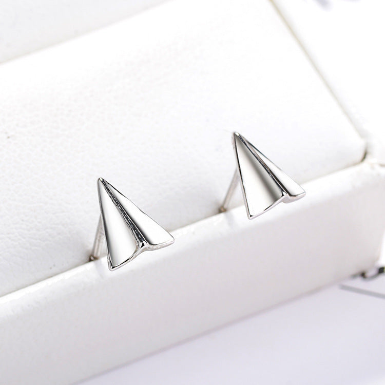 Women's Sterling Silver Creative Simple Origami Airplane Shape Earrings-Jewearrings