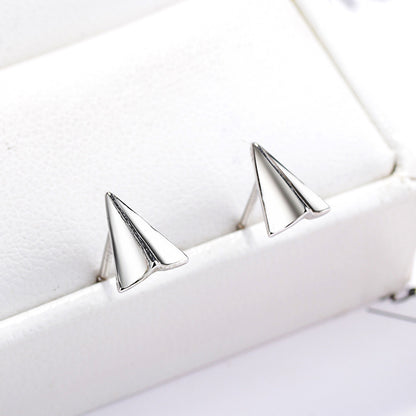 Women's Sterling Silver Creative Simple Origami Airplane Shape Earrings-Jewearrings