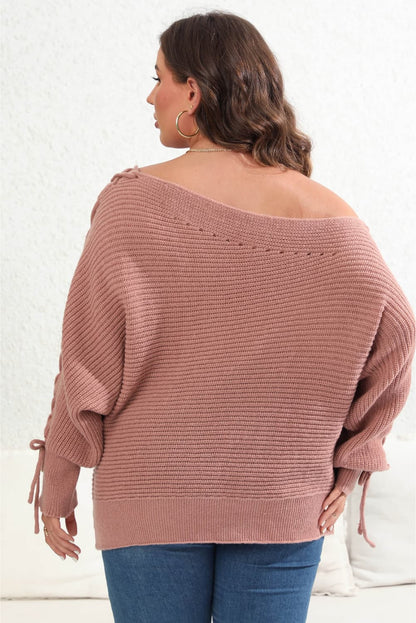 Plus Size One Shoulder Beaded Sweater-Jewearrings