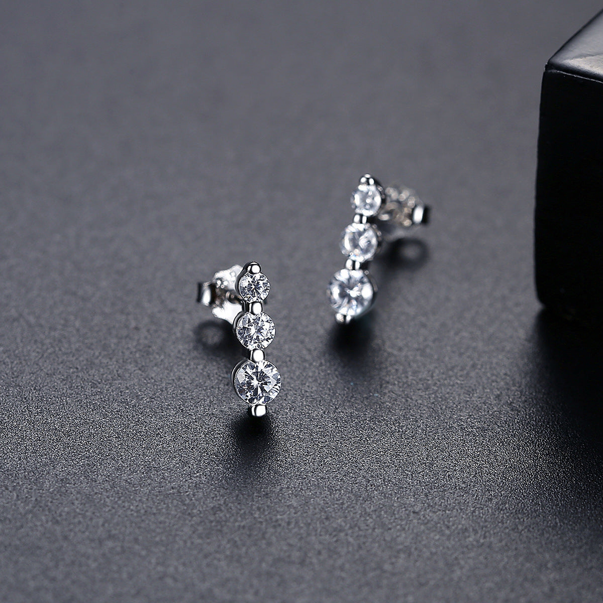 Sterling Silver Zircon Earrings Female Korean Style Simple-Jewearrings