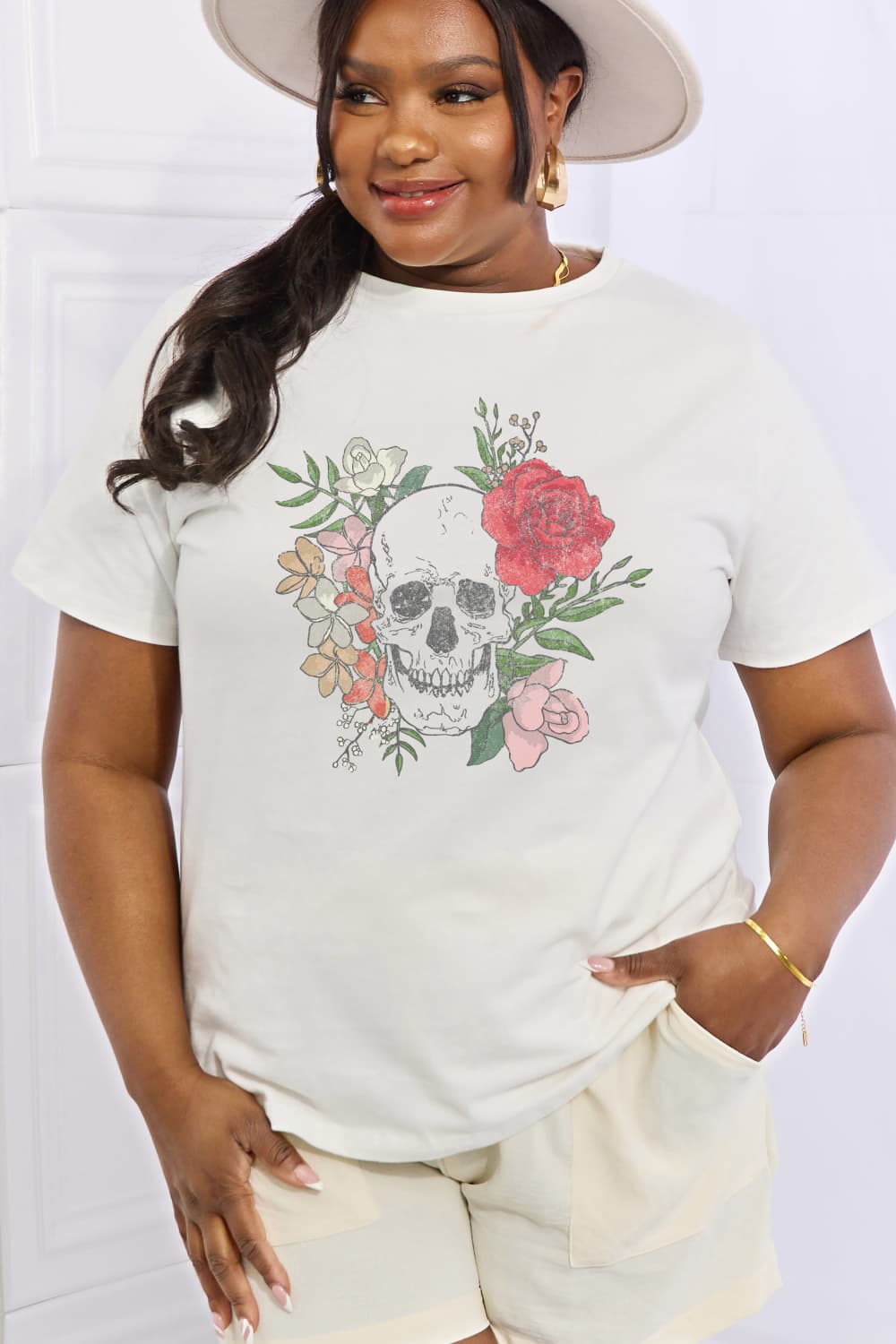 Simply Love Simply Love Full Size Skull Graphic Cotton Tee-Jewearrings