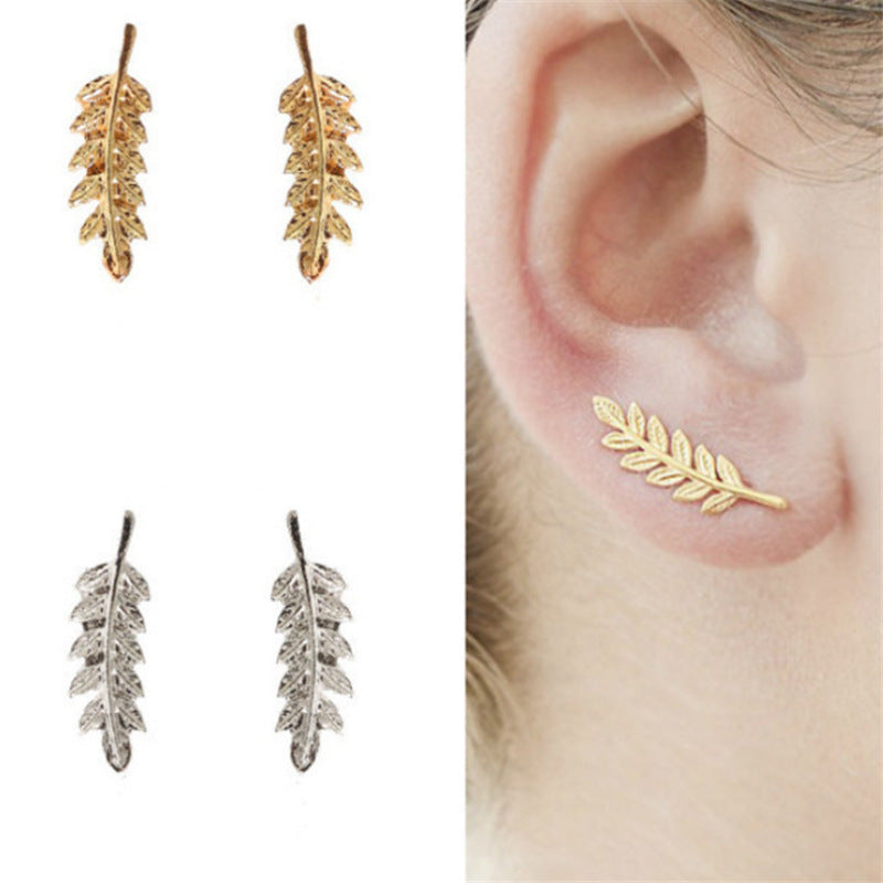 Simple Tree Leaf Alloy U-shaped Ear Clip Earrings-Jewearrings