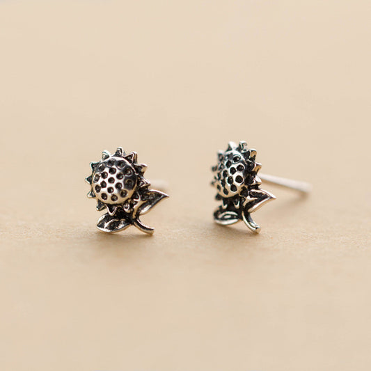 Stud Earrings Female Thai Silver Fashion Retro Sunflower Stud Earrings-Jewearrings