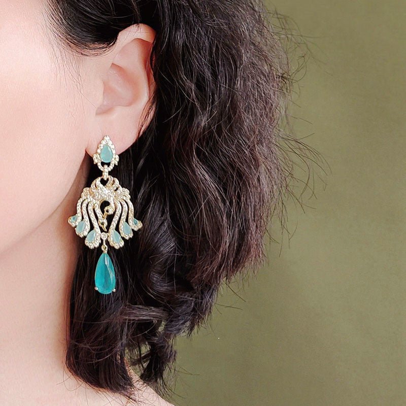 Delicate Light Ice Blue Swan Drop Tassel Earrings-Jewearrings