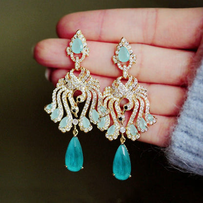 Delicate Light Ice Blue Swan Drop Tassel Earrings-Jewearrings