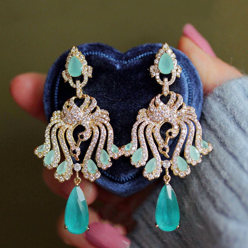 Delicate Light Ice Blue Swan Drop Tassel Earrings-Jewearrings